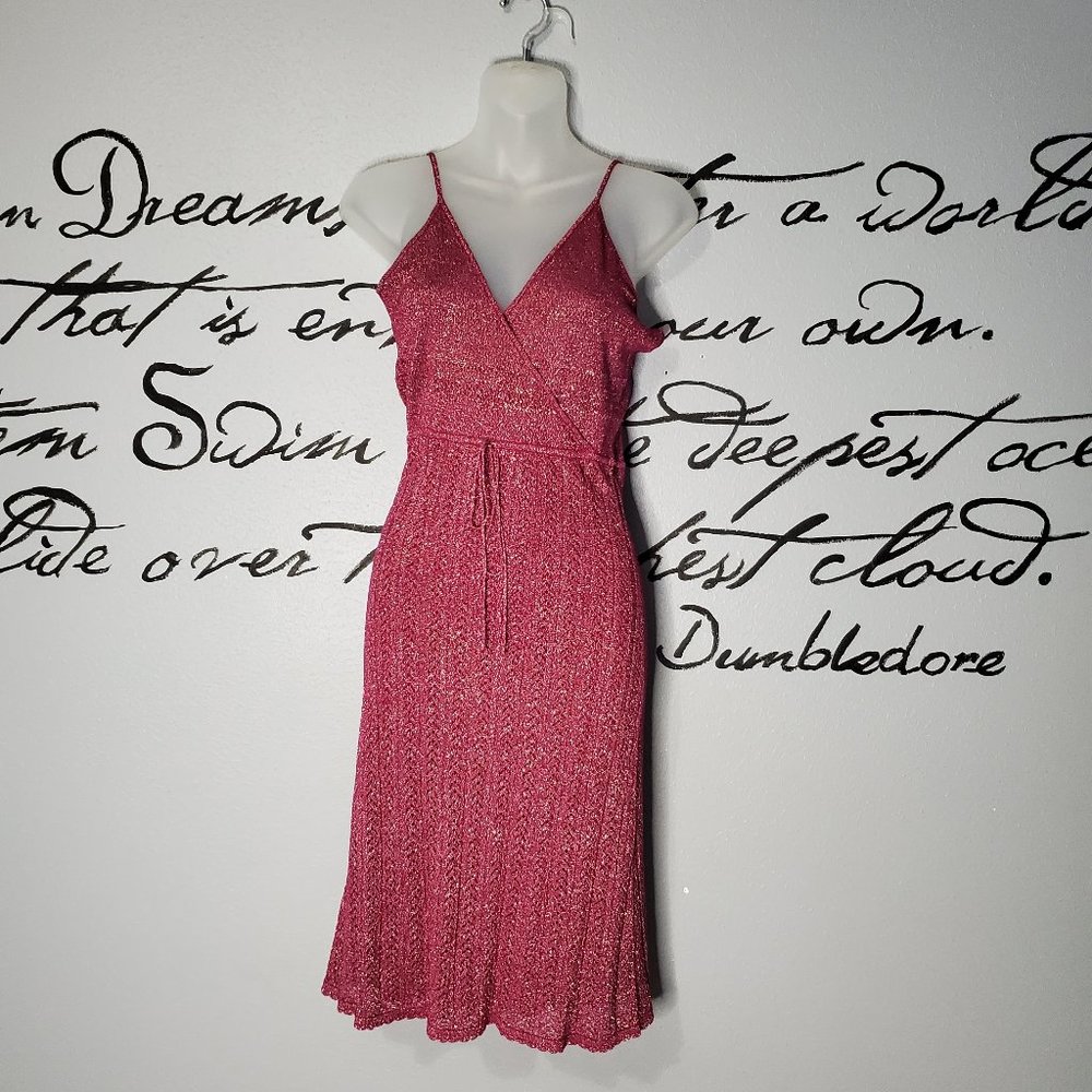 Arden B Deep Pink with Metallic Flecks Knit Spaghetti Straps Dress, S